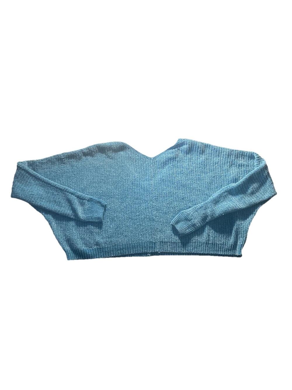 Double Zero Sweater Womens M Blue Chenille V Neck Dolman Sleeve Knit Pullover